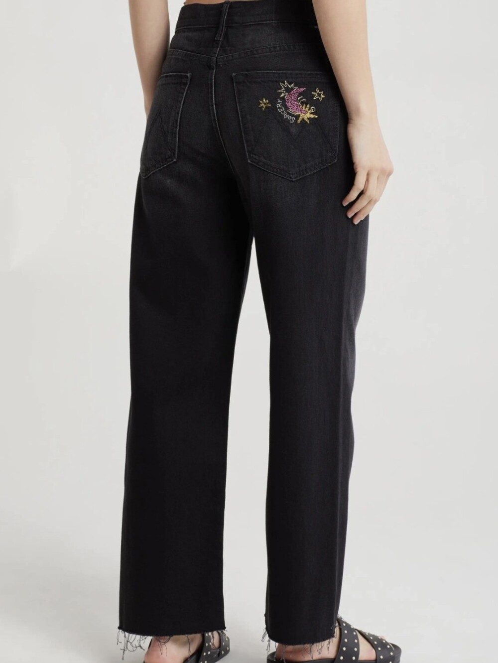 MOTHER Superior The Starry Spitfire Ankle Fray Jeans  in black magic size 28